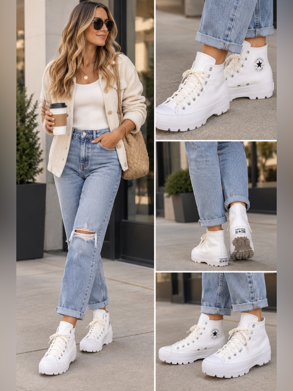 Converse White Leather Platform Tall
Lace Up Boots Women's 8.5